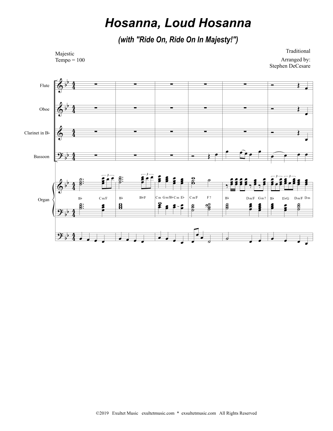 Hosanna, Loud Hosanna (with "Ride On, Ride On In Majesty!") (Woodwind Quartet and Organ) (arr. Stephen DeCesare)