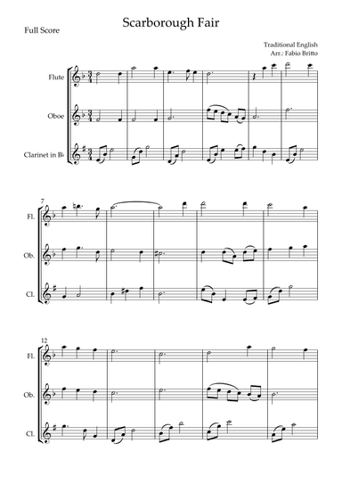 Scarborough Fair for Woodwind Trio (arr. Fabio Britto)