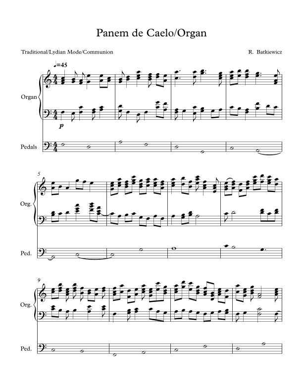 Panem de Caelo/Organ (arr. Ronald Batkiewicz)