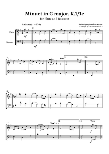 Minuet in G major, K.1/1e (Flute and Bassoon) - W. A. Mozart (arr. Henrique Oliveira)