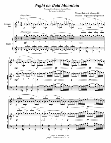 Mussorgsky: Night on Bald Mountain for Soprano Sax & Piano (arr. James M. Guthrie)