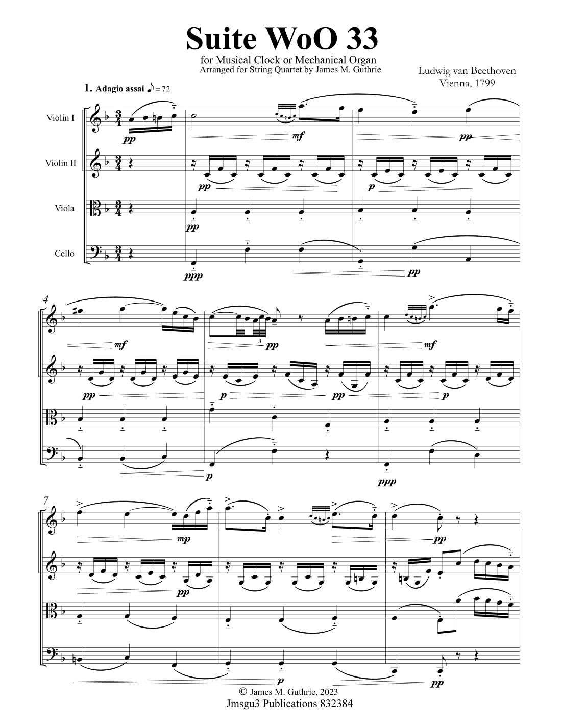 Beethoven: Suite WoO 33 for String Quartet - Score Only (arr. James M. Guthrie, ASCAP)