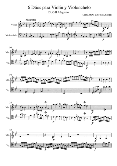 Allegretto. DUO II for Violin and Cello. Opus XII (arr. Maria Teresa Peinador)