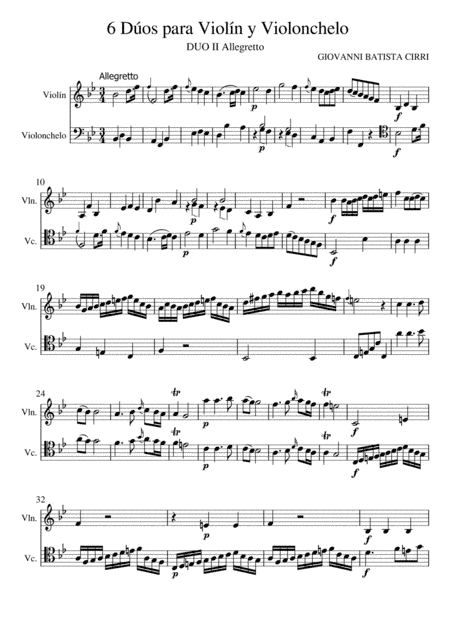 Allegretto. DUO II for Violin and Cello. Opus XII (arr. Maria Teresa Peinador)