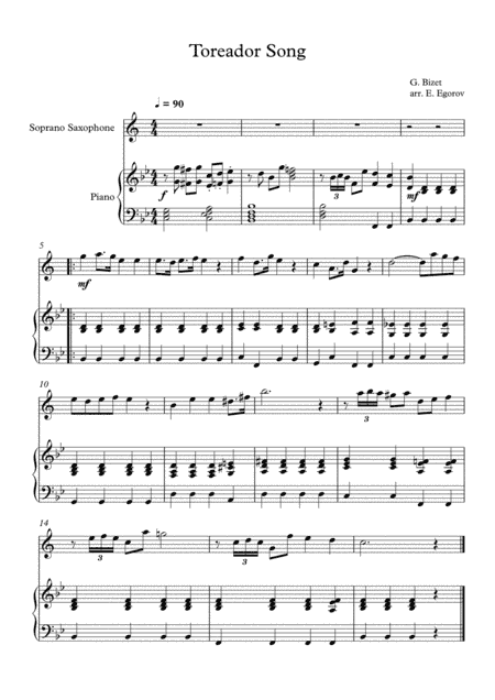 Toreador Song, Georges Bizet, For Soprano Saxophone & Piano (arr. Eugene Egorov)