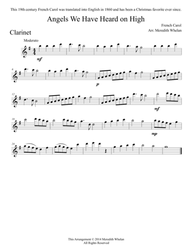 Christmas Duets for Clarinet & Piano:  Angels We Have Heard on High (arr. Meredith Whelan)