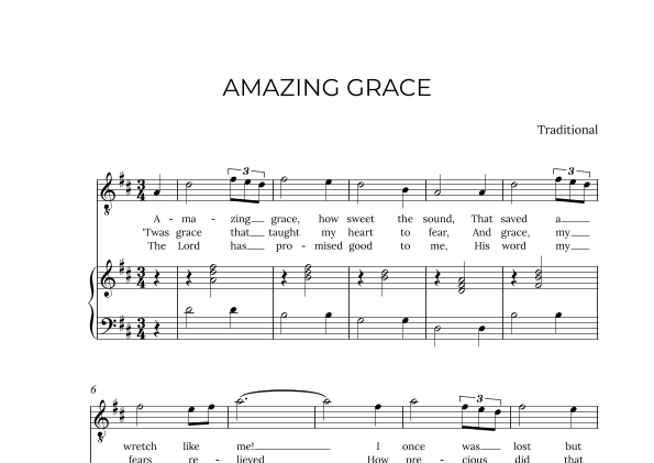 AMAZING GRACE - for piano and tenor in D major (arr. Alex Nunes Rodrigues)
