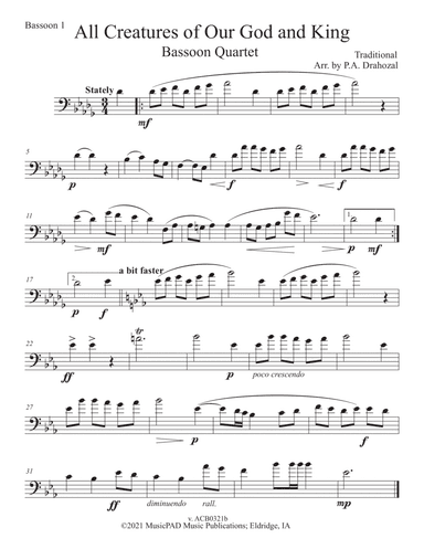 All Creatures of Our God and King for Bassoon Quartet (arr. P.A. Drahozal)