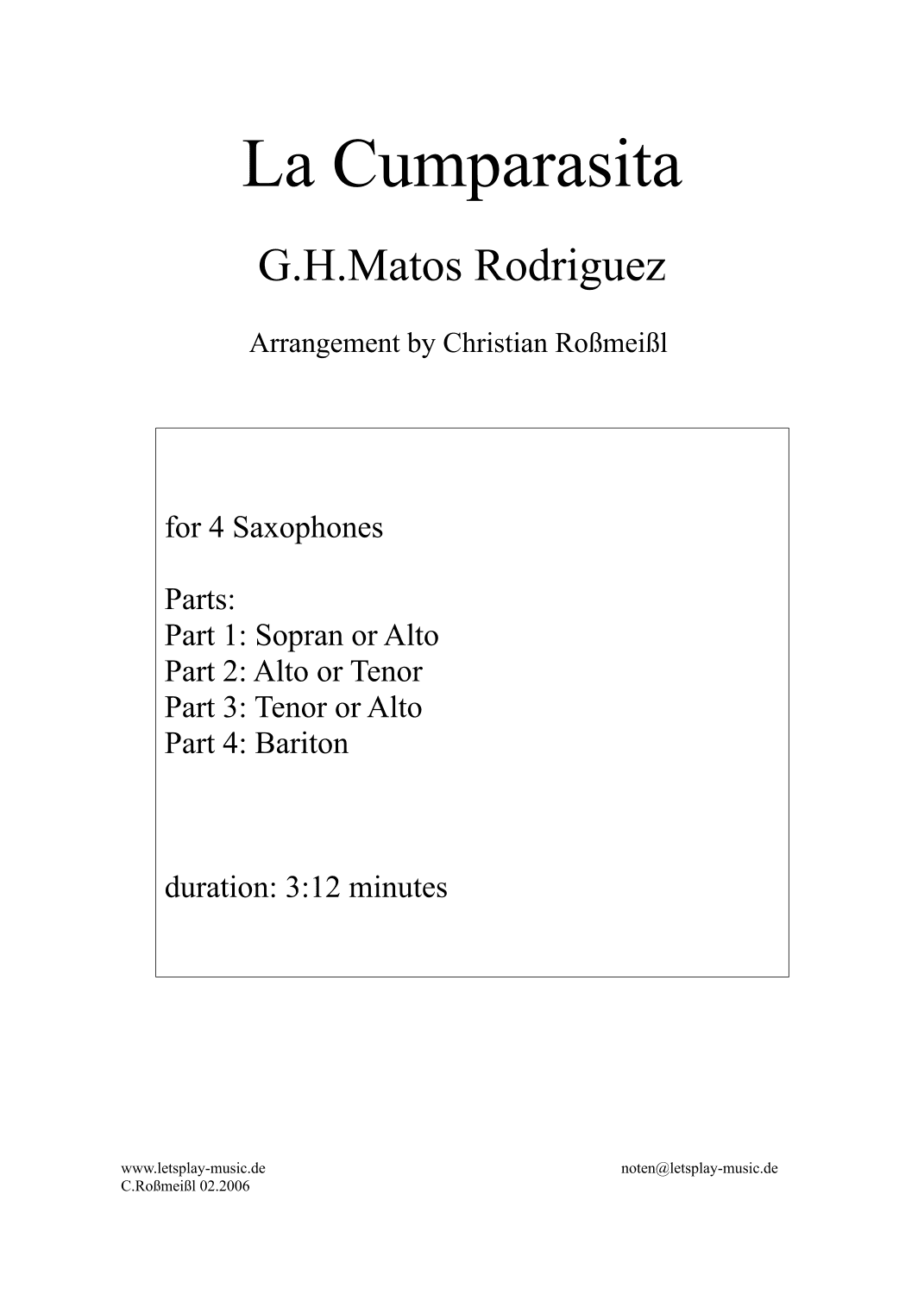 La Cumparsita (arr. Christian Roßmeißl)