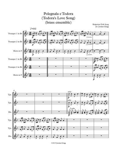 Polegnala e Todora (Todora's Love Song) (brass ensemble) (arr. Jordan Grigg)