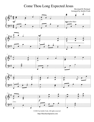 Come Thou Long Expected Jesus (Our Great Savior) (arr. Arranged by Jenifer Cook)