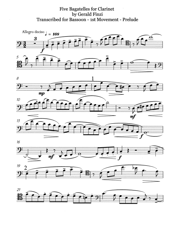 Finzi 5 Bagatells for Bassoon (arr. DavidJHare)