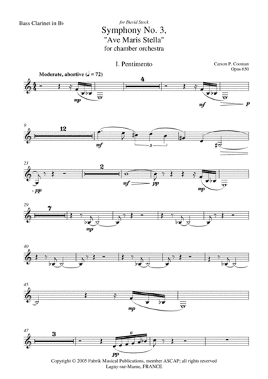 Carson Cooman: Symphony No. 3, "Ave Maris Stella" (2005) for chamber orchestra, bass clarinet part