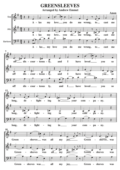 Greensleeves A Cappella SAB (arr. Andrew Emmet)