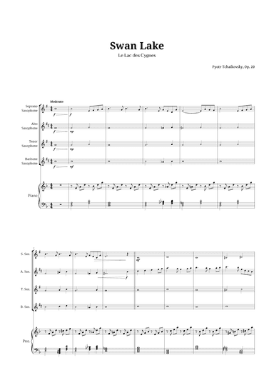 Swan Lake by Tchaikovsky for Sax Quartet and Piano (arr. Langanho)