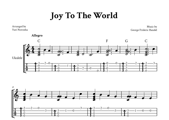 Joy To The World - Fingerstyle Ukulele (with TAB and Chords) (arr. Yuri Noronha)