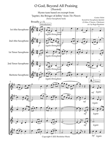 O God, Beyond All Praising (Thaxted) (Bb) (Saxophone Quintet - 2 Alto, 2 Tenor, 1 Bari) (Tenor lead) (arr. Regis Bookshar)