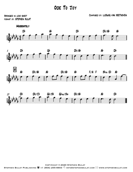 Ode To Joy (Beethoven) - Lead sheet (key of Db) (arr. Stephen Bulat)