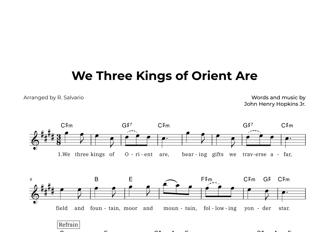 We Three Kings of Orient Are (Key of E Major) (arr. R. Salvario)