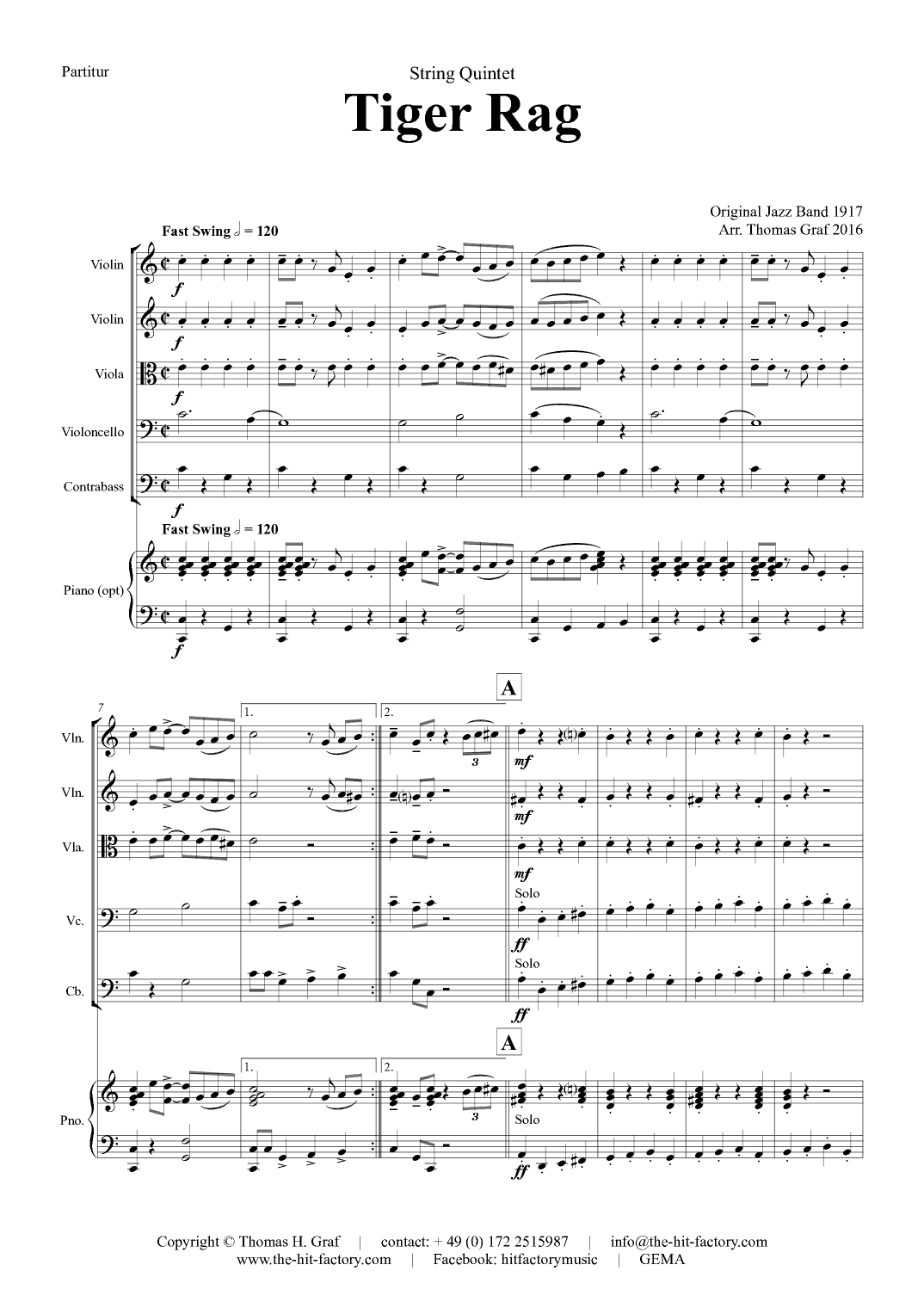 Tiger Rag - Jazz Classic - String Quintet (arr. Thomas Graf)