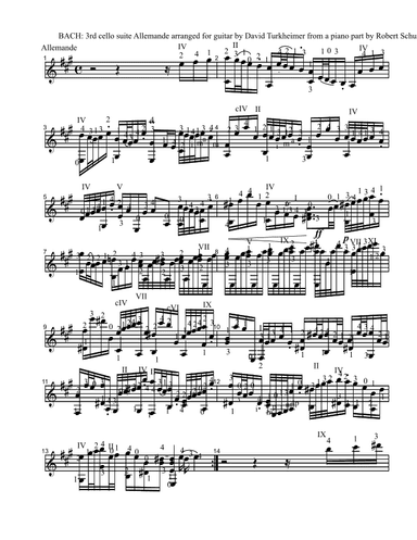 Cello suite 3 for guitar: Allemande (arr. David L. Turkheimer)