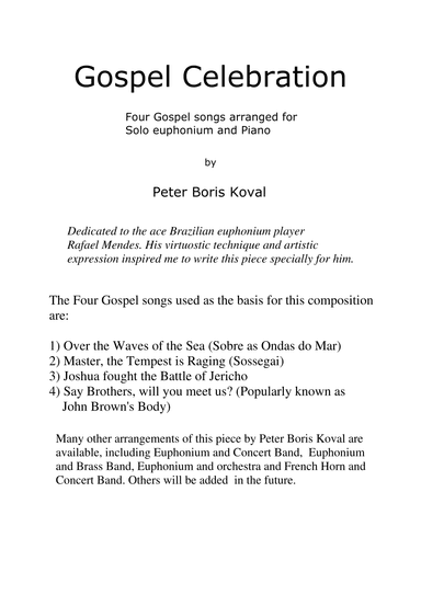 Gospel Celebration arranged for Solo Euphonium and Piano (arr. Peter Boris Koval)