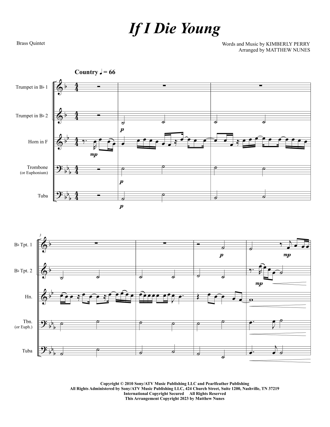 If I Die Young (arr. Matthew Nunes)