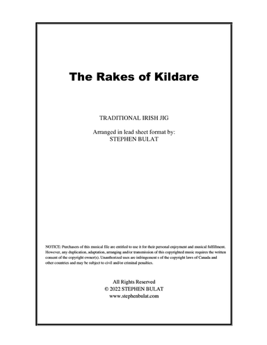 The Rakes of Kildare (Irish Traditional) - Lead sheet in original key of Am (arr. Stephen Bulat)