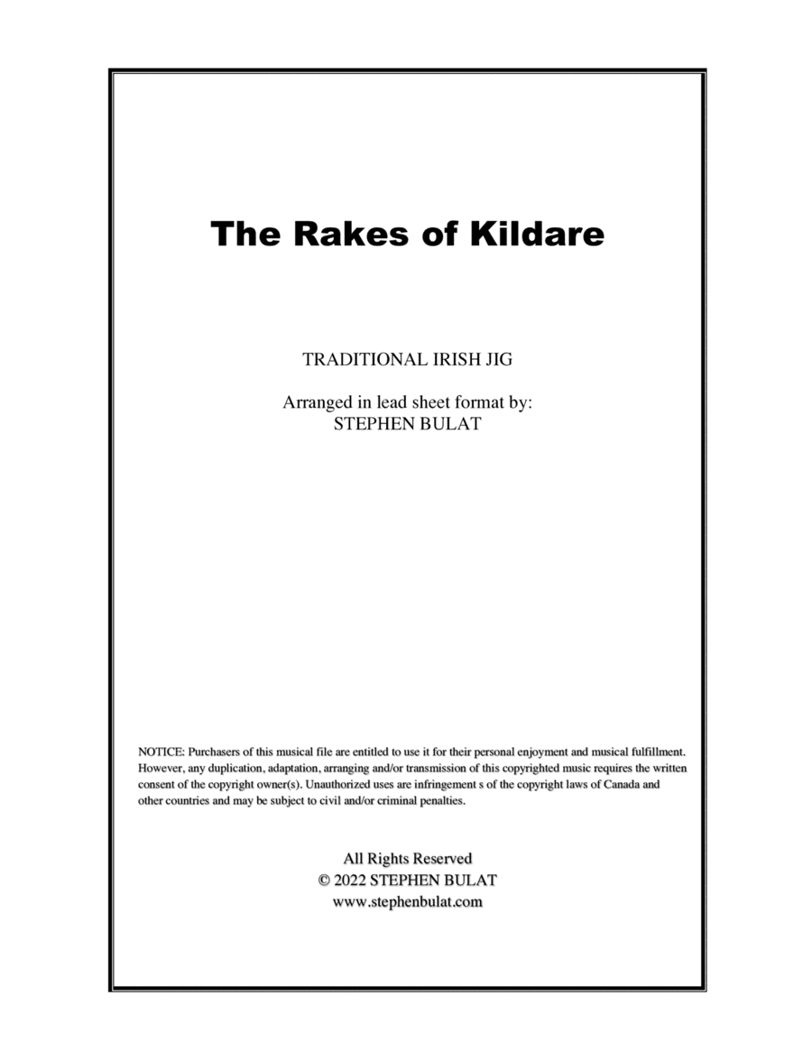 The Rakes of Kildare (Irish Traditional) - Lead sheet in original key of Am (arr. Stephen Bulat)