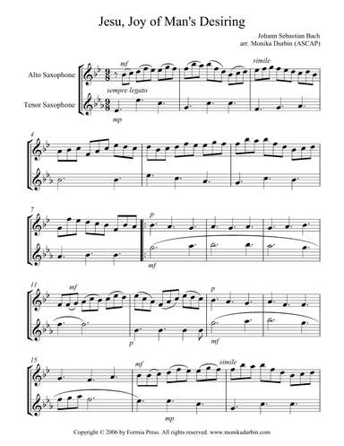 Wedding Music for Alto and Tenor Sax (collection) - Saxophone Duet (arr. Monika Durbin)