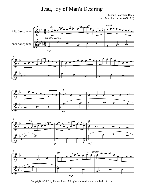 Wedding Music for Alto and Tenor Sax (collection) - Saxophone Duet (arr. Monika Durbin)