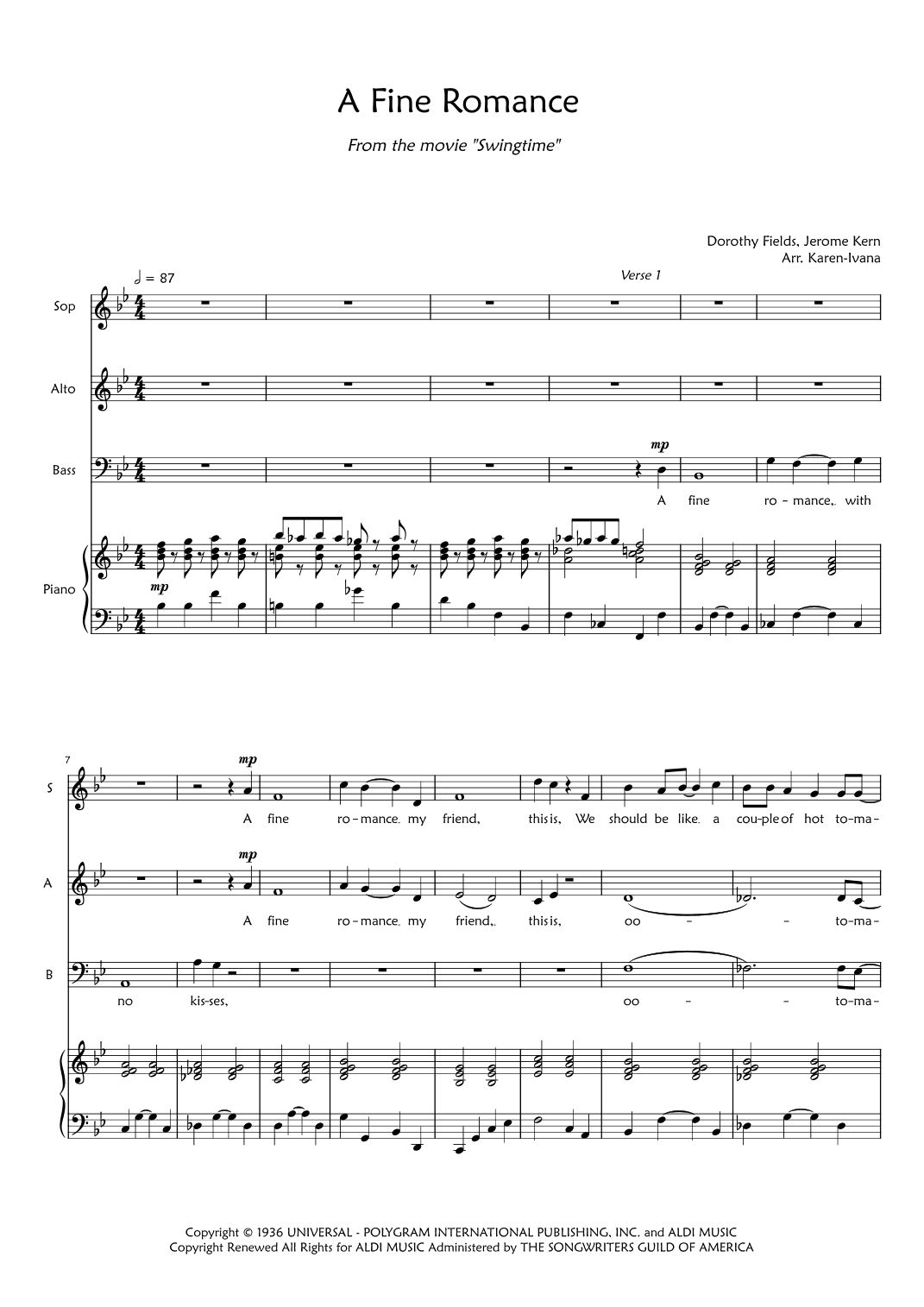 A Fine Romance (arr. Karen Ivana)