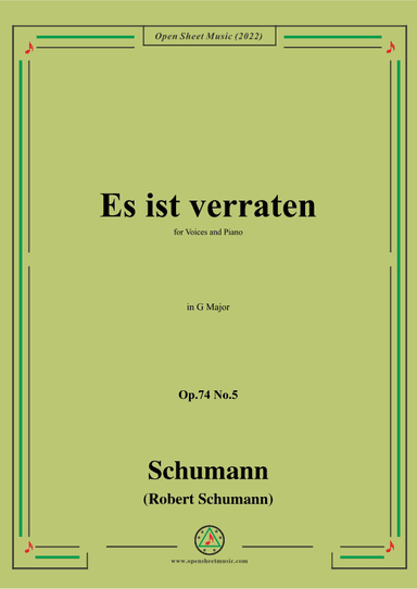 Schumann-Es ist verraten,Op.74 No.5,in G Major (arr. OSM Press)
