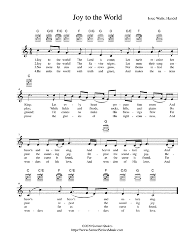 Joy to the World - lead sheet in C major (arr. Samuel Stokes)