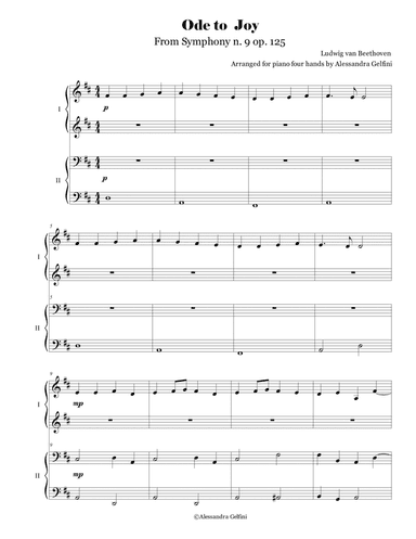 L. v. Beethoven - Ode to Joy - Piano duet (one piano four hands) (arr. Alessandra Gelfini)