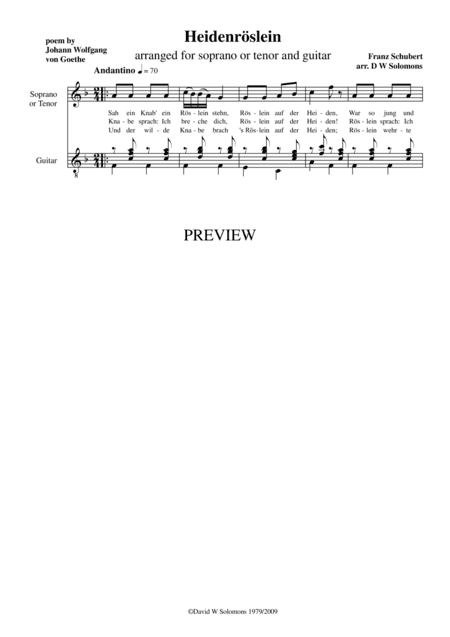 Heidenröslein high voice and guitar (arr. David Warin Solomons)