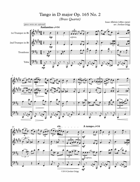 Tango in D major (Brass Quartet), Op.165 No.2 (arr. Jordan Grigg)