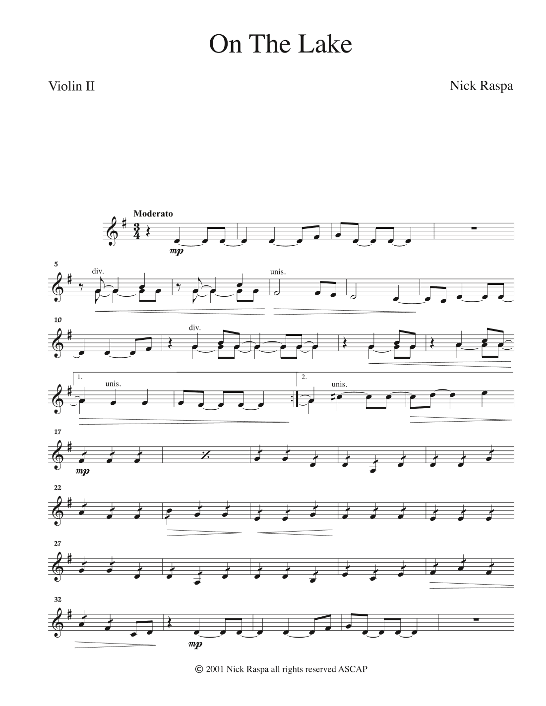 On The Lake (String Orchestra) Violin II part