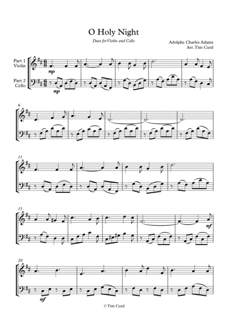 O Holy Night. Duet for Violin and Cello (arr. Tim Curd)