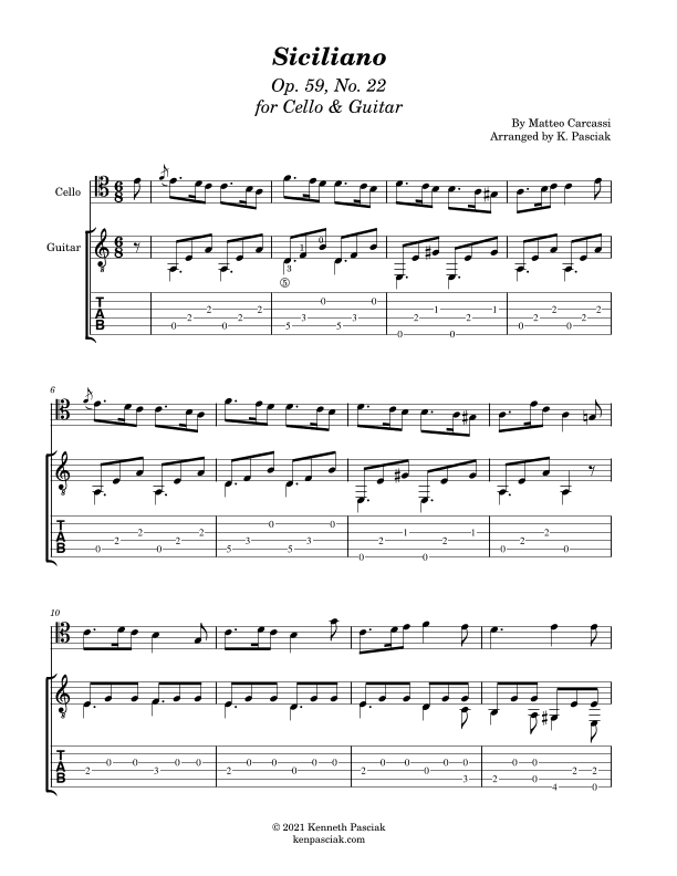 Siciliano (for Cello and Guitar) (arr. Kenneth Pasciak)