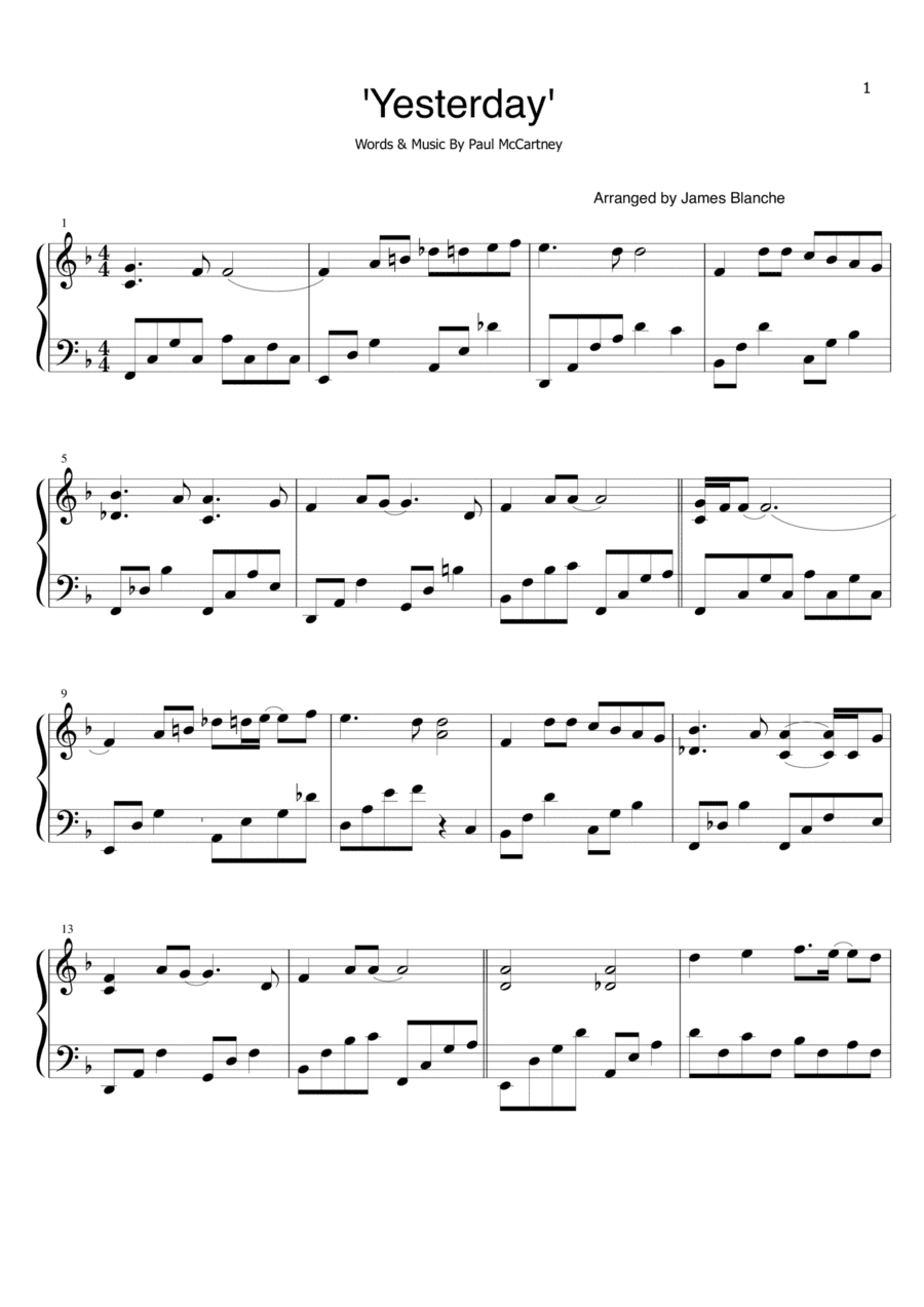 Yesterday (arr. Sigma Music Publishing Ltd)