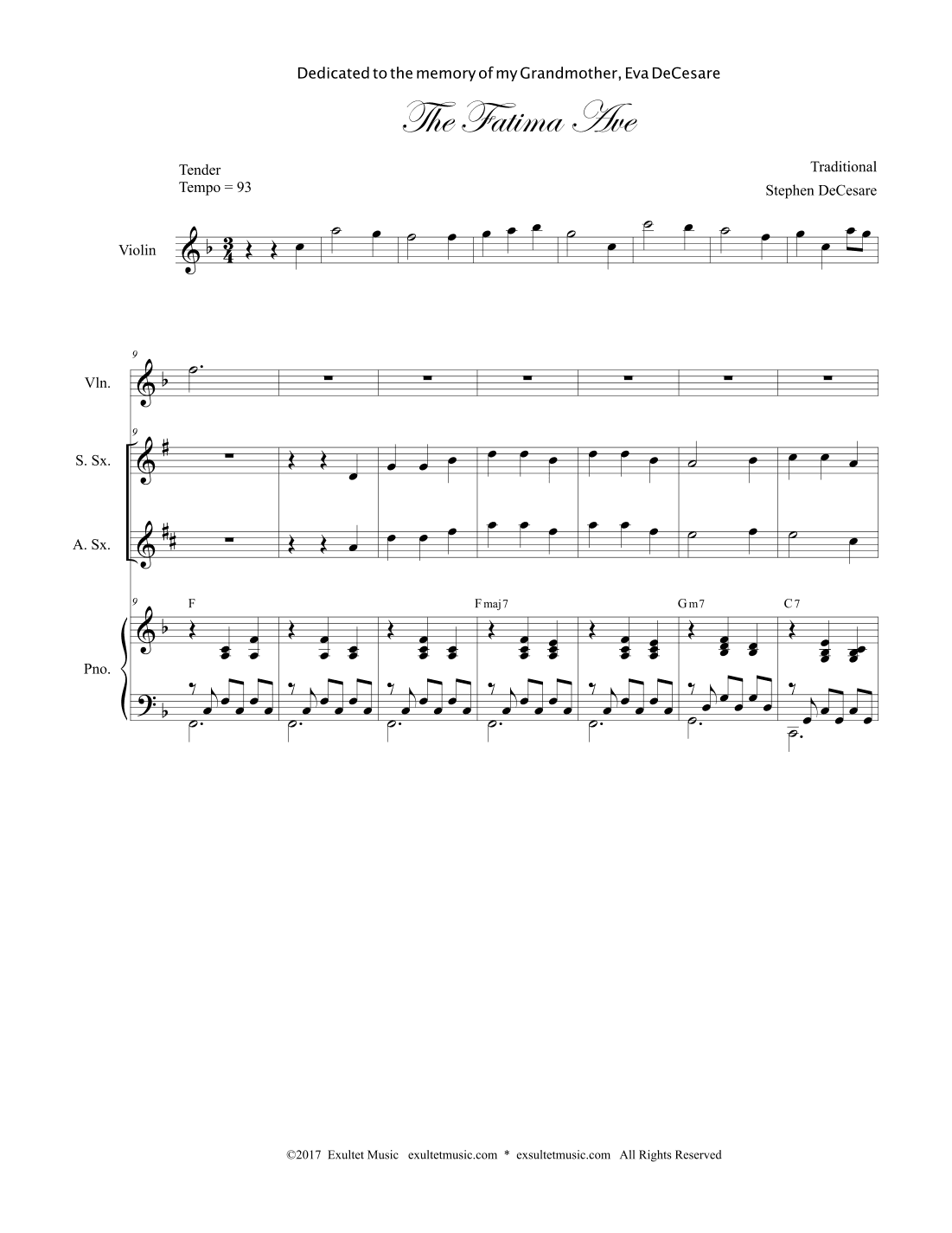 The Fatima Ave (Saxophone Quartet and Piano) (arr. Stephen DeCesare)