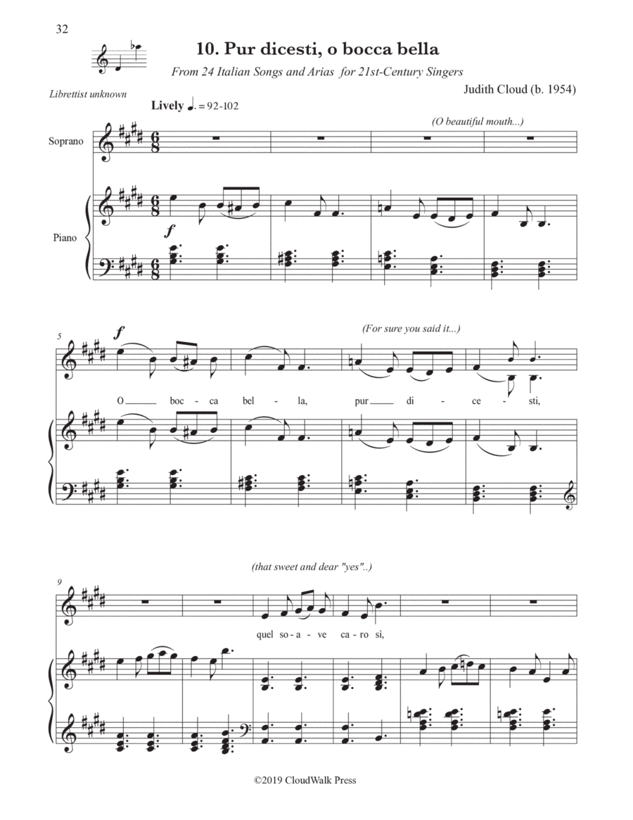 24 Italian Songs and Arias for 21st-Century Singers, no. 10 Pur dicesti o bocca bella
