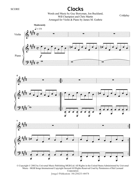 Clocks (arr. James M. Guthrie, ASCAP)