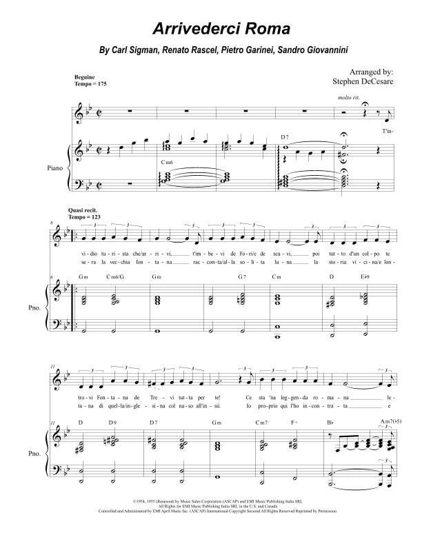 Arrivederci Roma (goodbye To Rome) (arr. Stephen DeCesare)