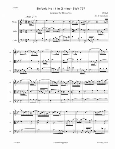 Bach: 3-Part Invention No. 11 in G Minor BWV 797 arr. for String Trio (arr. D Oppenheim)