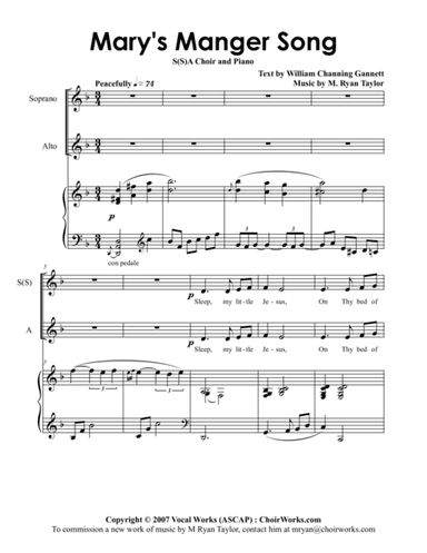 Mary's Manger Song : SSA or SA Choir with Piano