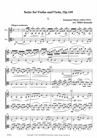 Suite for Violin and Viola, Op.109 (arr. Mikio Kamada)