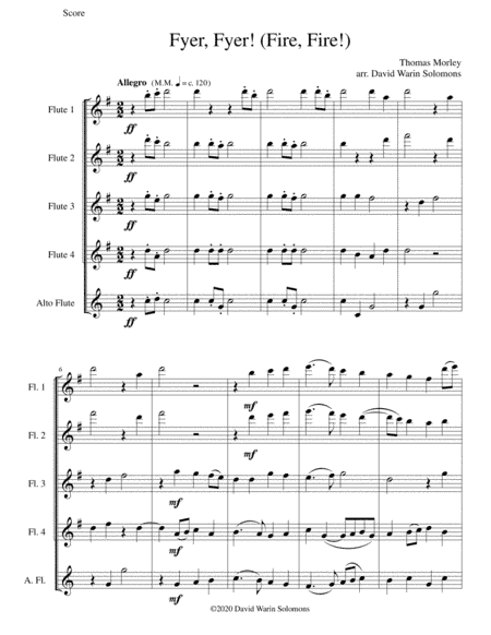 Fyre, Fyre! (Fire, Fire!) for 4 flutes and alto flute (arr. David Warin Solomons)