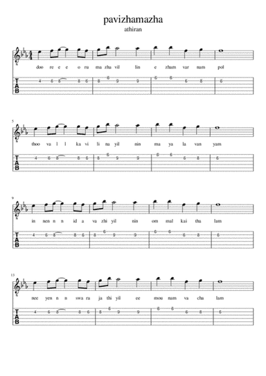 athiran song pavizhamazha sheetmusic with tabs and lyrics
